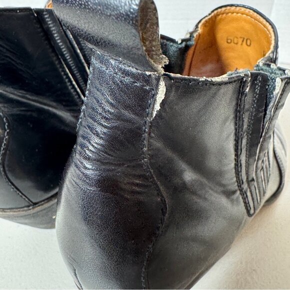 Black Leather Chelsea Western Block Heel Classic Pull-On Ankle Boots Size 8.5 - Picture 8 of 16
